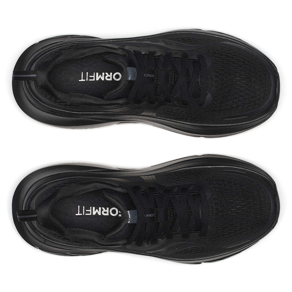 Women's Saucony Guide 18. Black upper. Black midsole. Top view.