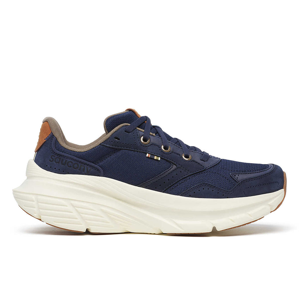 Women's Saucony Guide Metro. Navy upper. White midsole. Lateral view.