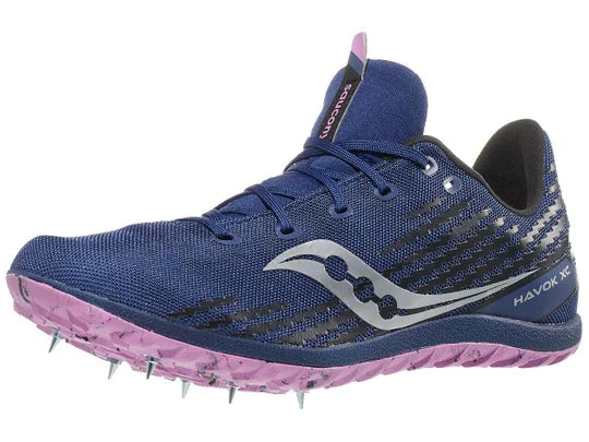 Women's Saucony Havok XC 3. Purple upper. Purple midsole. Lateral view.