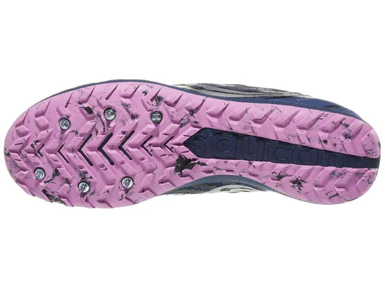 Women's Saucony Havok XC 3. Purple upper. Purple midsole. Bottom view.