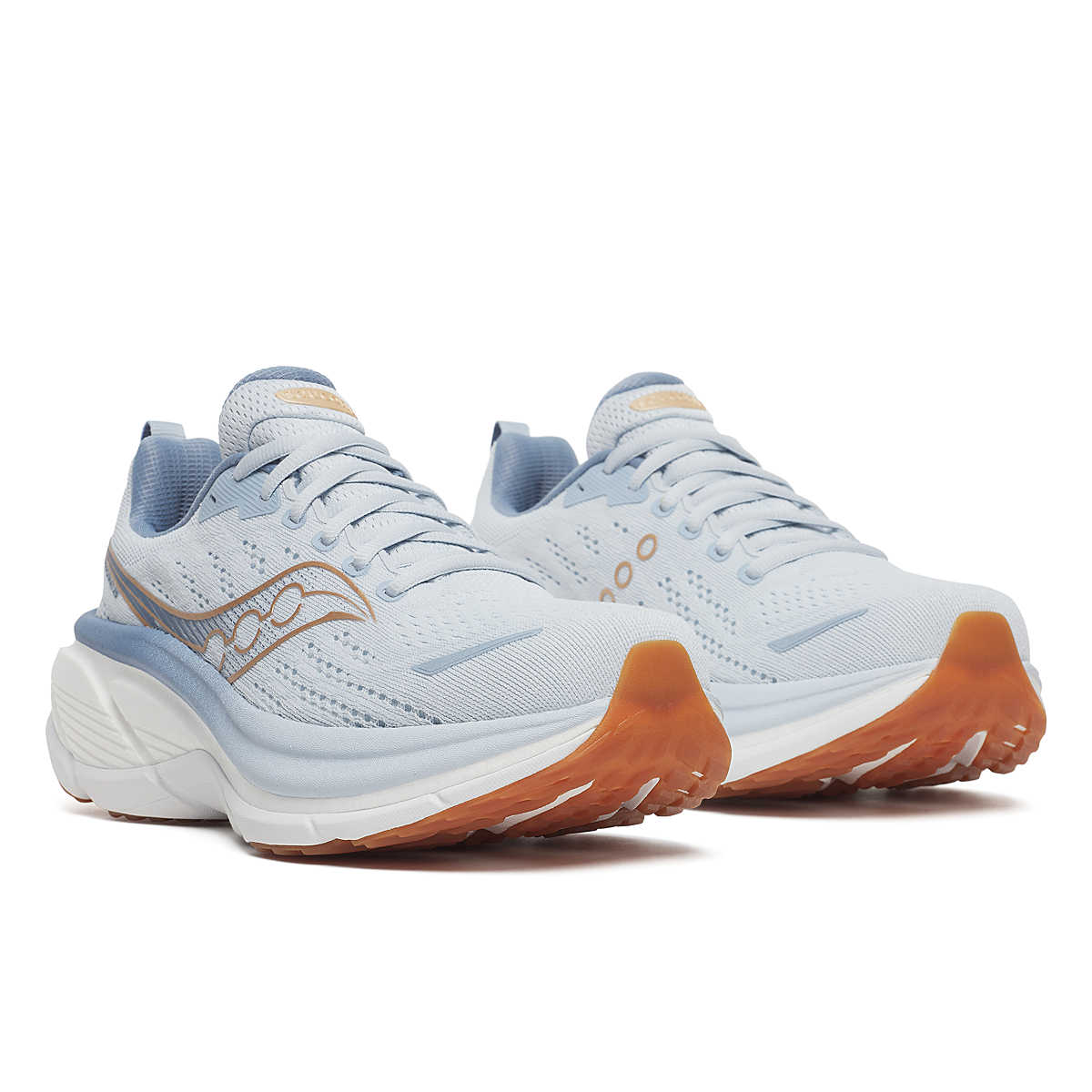 Women's Saucony Hurricane 25. Light blue upper. White midsole. Lateral view.