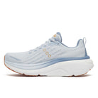 Women's Saucony Hurricane 25. Light blue upper. White midsole. Medial view.