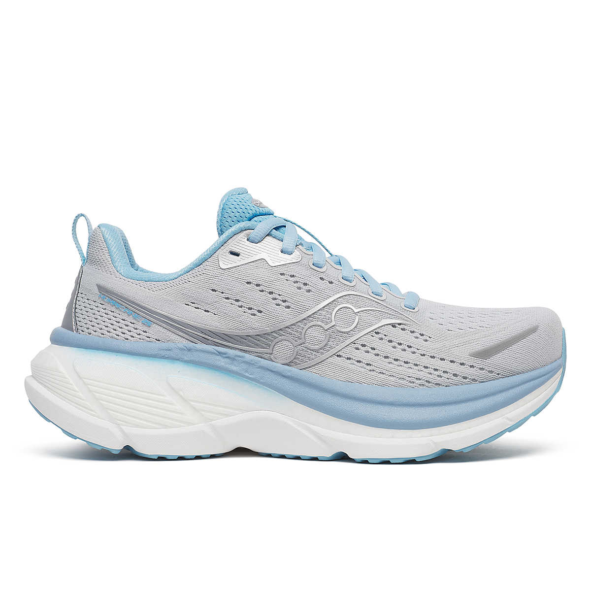Women's Saucony Hurricane 25. Cloud/Breeze. Lateral view.