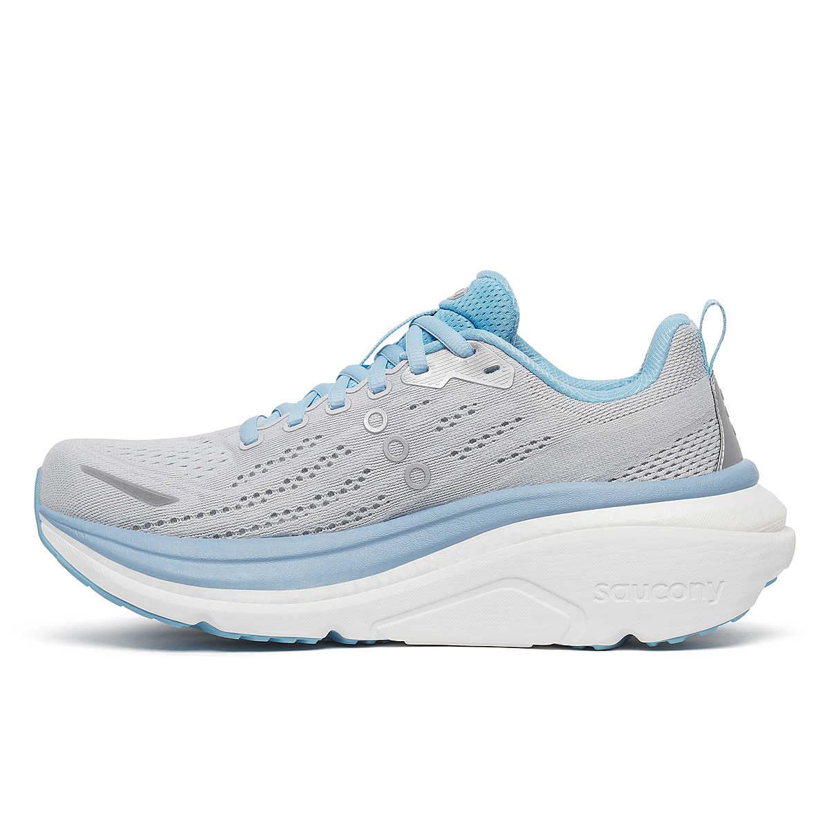 Women's Saucony Hurricane 25. Cloud/Breeze. Medial view.