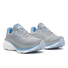 Women's Saucony Hurricane 26. Grey upper. White midsole. Lateral view.