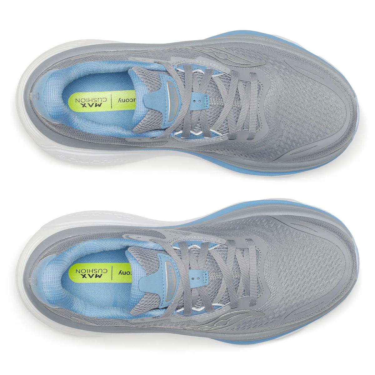 Women's Saucony Hurricane 26. Grey upper. White midsole. Top view.