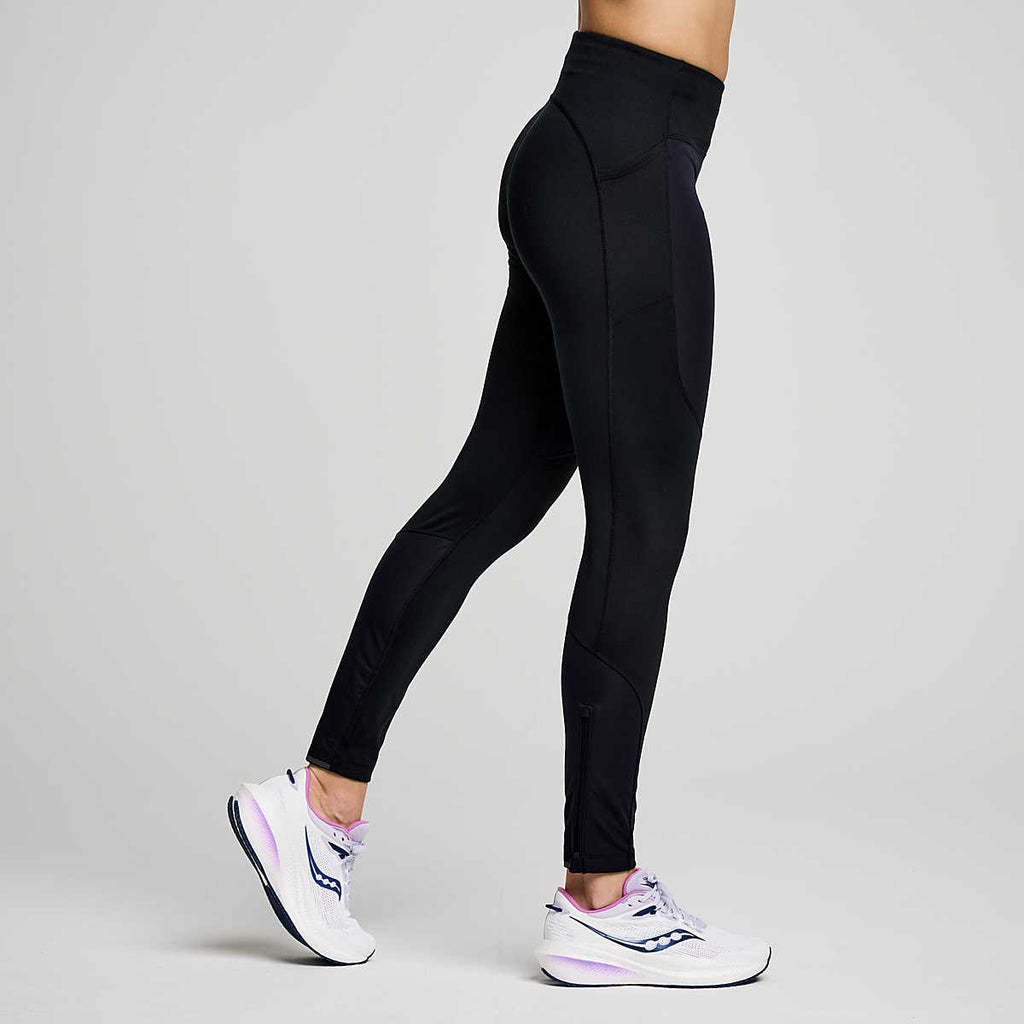 Women's Saucony Hurricane Wind Tights. Black.