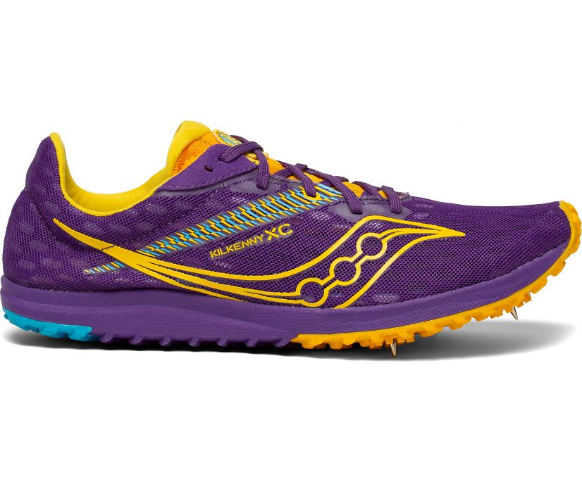 Women's Saucony Kilkenny XC 9. Purple upper. Purple midsole. Lateral view.