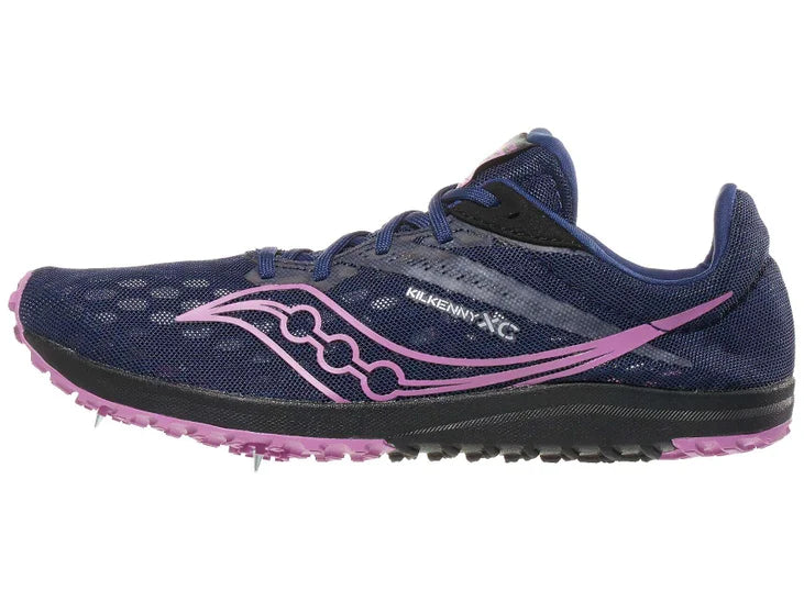 Women's Saucony Kilkenny XC 9. Pink upper. Black midsole. Lateral view.
