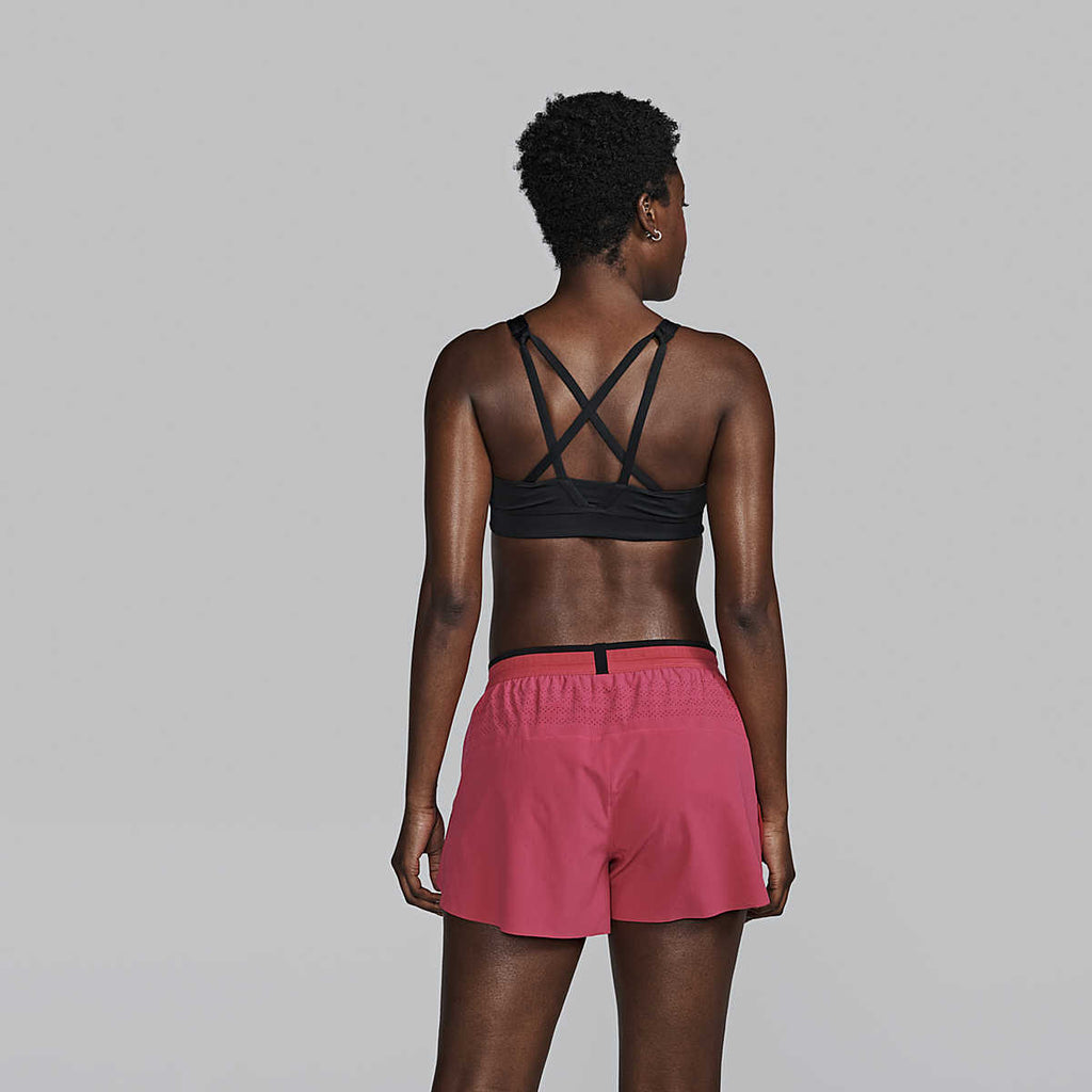 Women's Saucony Kinvara Bra Top. Black. Back view.