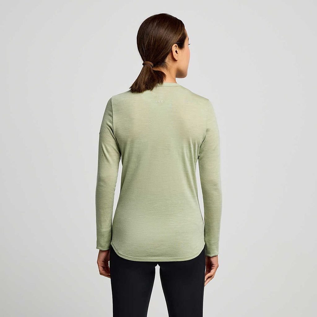 Men's Saucony Peregrine Merino Long Sleeve. Light Green. Rear view.