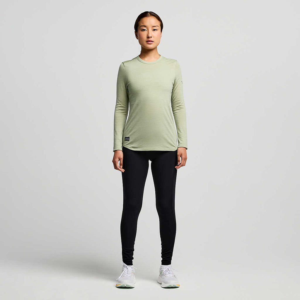 Men's Saucony Peregrine Merino Long Sleeve. Light Green. Front view.