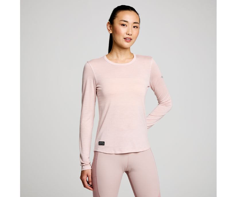 Women's Saucony Peregrine Merino Long Sleeve. Smoke Heather. Front view.
