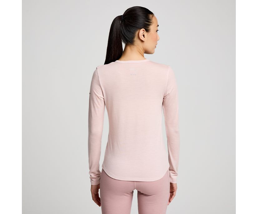 Women's Saucony Peregrine Merino Long Sleeve. Smoke Heather. Rear view.