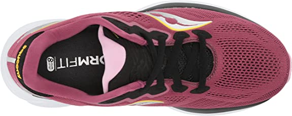 Women's Saucony Ride 14. Red upper. White midsole. Top view.