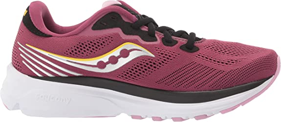 Women's Saucony Ride 14. Red upper. White midsole. Medial view.