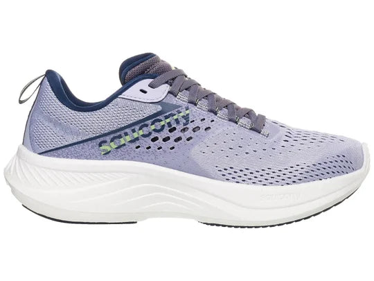 Women's Saucony Ride 17. Light Purple upper. White midsole. Medial view.