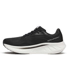 Women's Saucony Ride 18. Black upper. White midsole. Medial view.