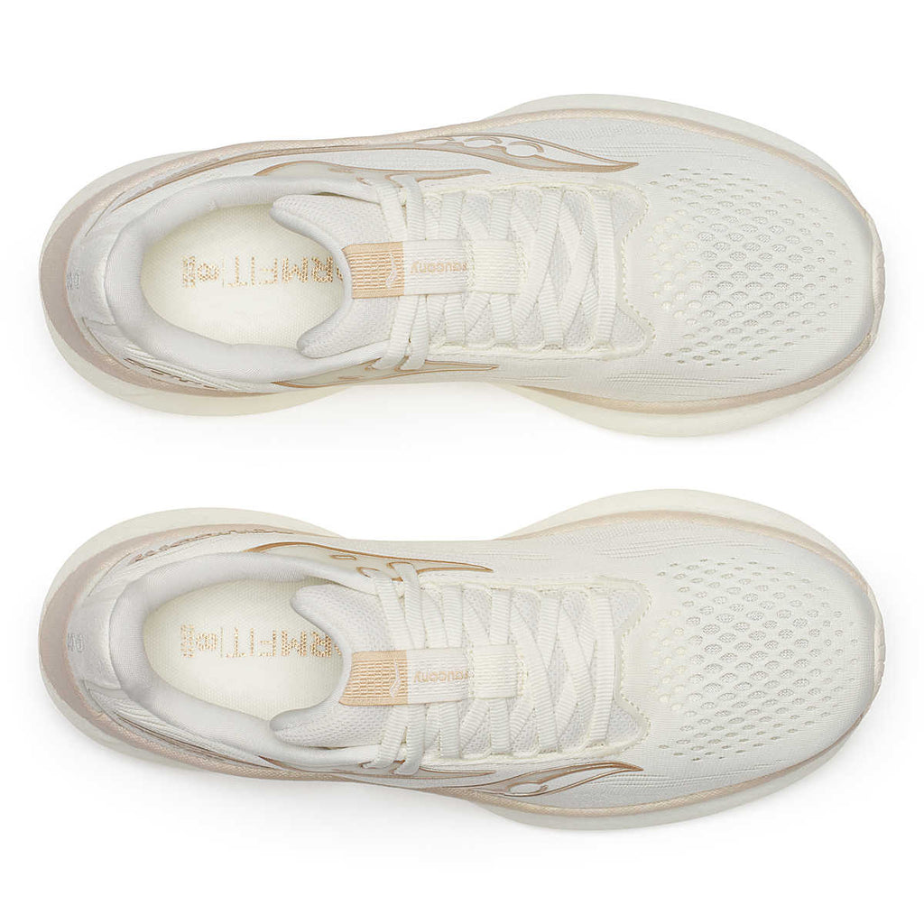 Women's Saucony Rider 18. Off White upper. Off White midsole. Top view.