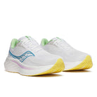 Women's Saucony Ride 18. White/Verbana. Lateral view.