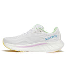 Women's Saucony Ride 18. White/Verbana. Medial view.