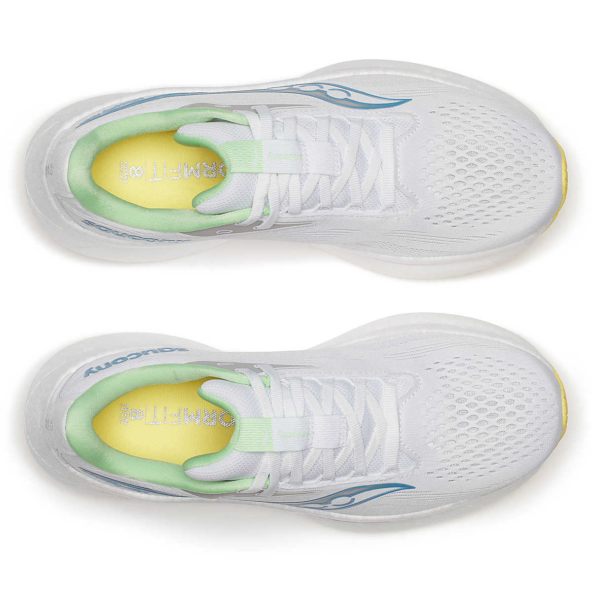Women's Saucony Ride 18. White/Verbana. Top view.