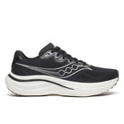 Women's Saucony Ride 19. Black/Silver. Lateral view.