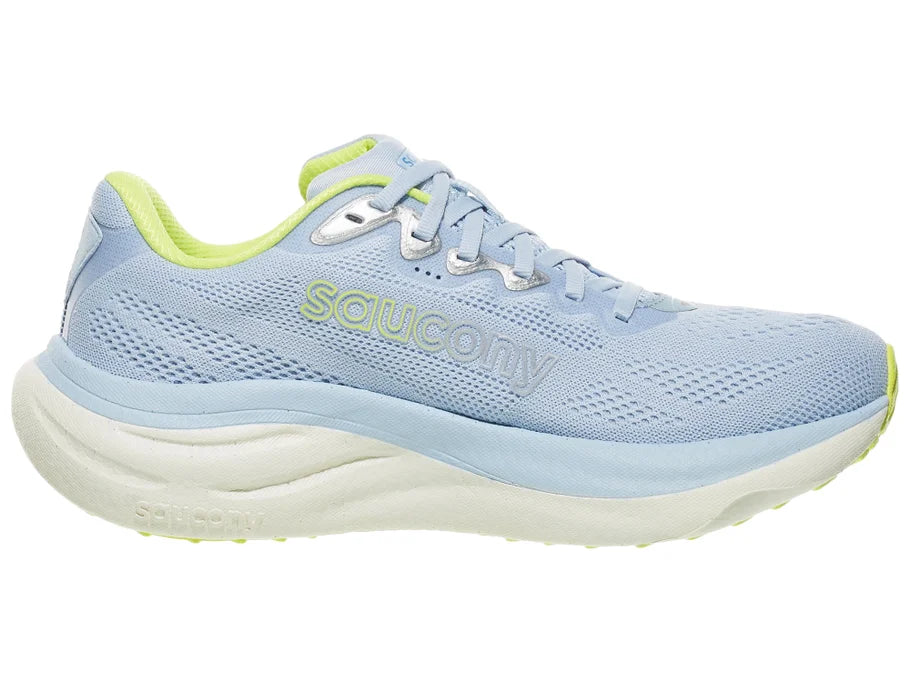Women's Saucony Ride 19. Skyward/Silver. Medial view.