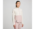 Women's Saucony RunShield Jacket. White/Pink. Front view.