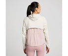 Women's Saucony RunShield Jacket. White/Pink. Rear view.