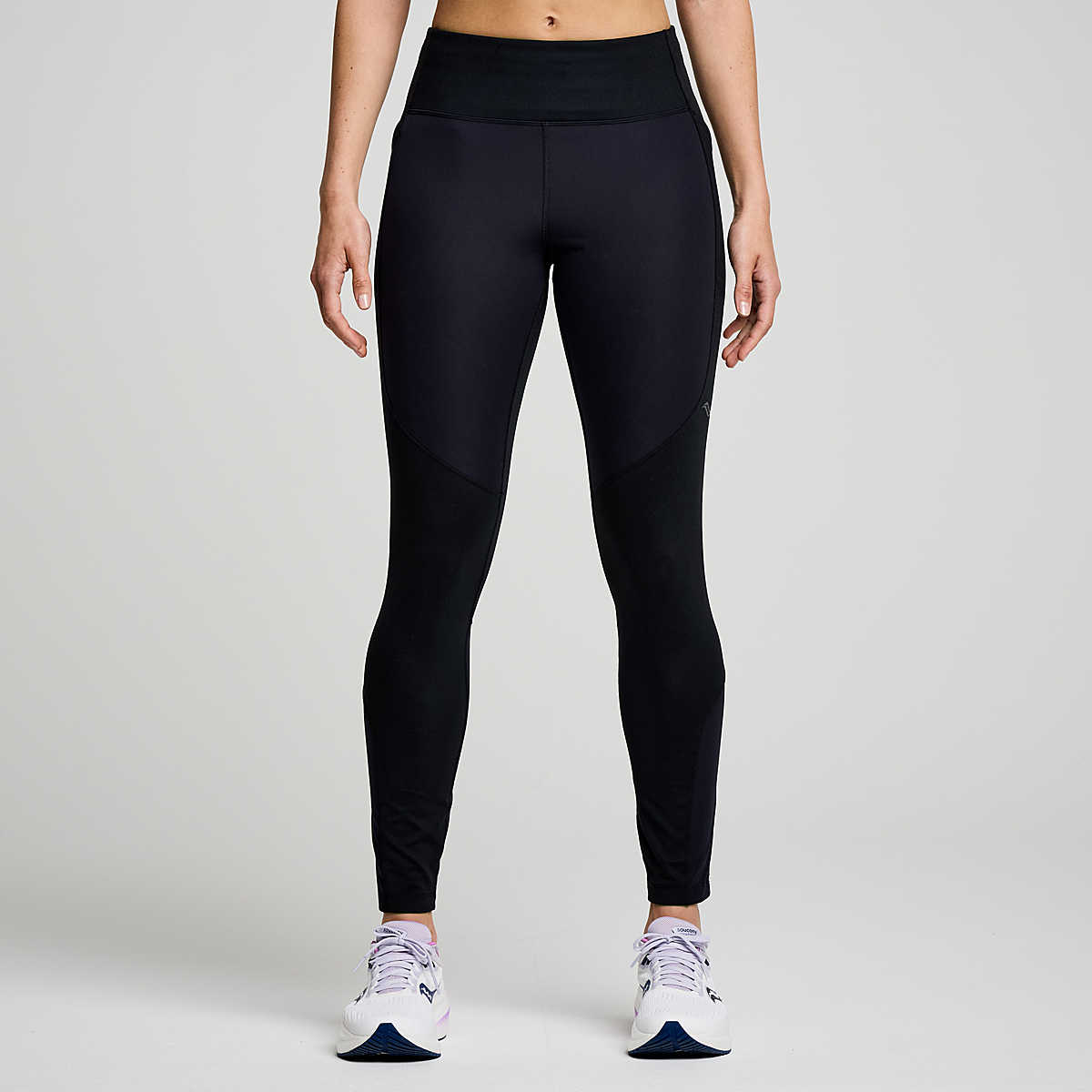 Women's Saucony RunShield Tights. Black. Front view.