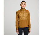 Women's Saucony Solstice Oysterpuff Half Zip. Tan/Brown. Front view.