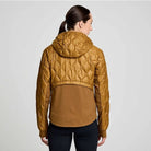 Women's Saucony Solstice Oysterpuff Jacket. Gold colorway. Back view.