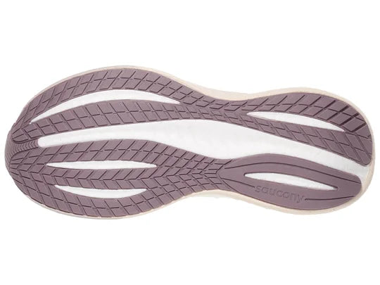 Women's Saucony Triumph 22. Off White upper. White midsole. Bottom view.
