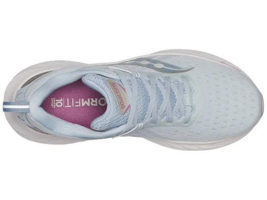 Women's Saucony Triumph 22. Light blue upper. White midsole. Top view.