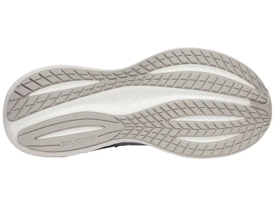 Women's Saucony Triumph 22. Light blue upper. White midsole. Bottom view.