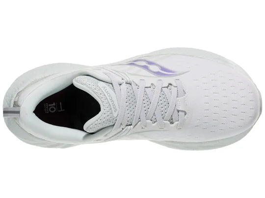 Women's Saucony Triumph 22. White upper. White midsole. Top view.
