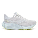 Women's Saucony Triumph 24. White upper. White midsole. Lateral view.