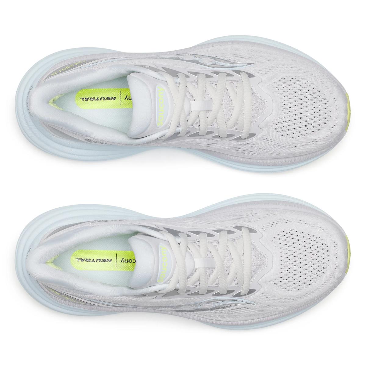 Women's Saucony Triumph 24. White upper. White midsole. Top view.