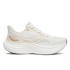 Women's Saucony Triumph 24. Off White upper. White midsole. Lateral view.