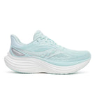 Women's Saucony Triumph 24. Light Green upper. White midsole. Lateral view.