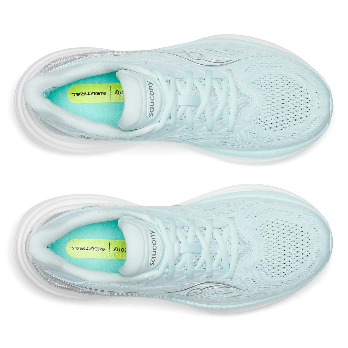 Women's Saucony Triumph 24. Light Green upper. White midsole. Top view.