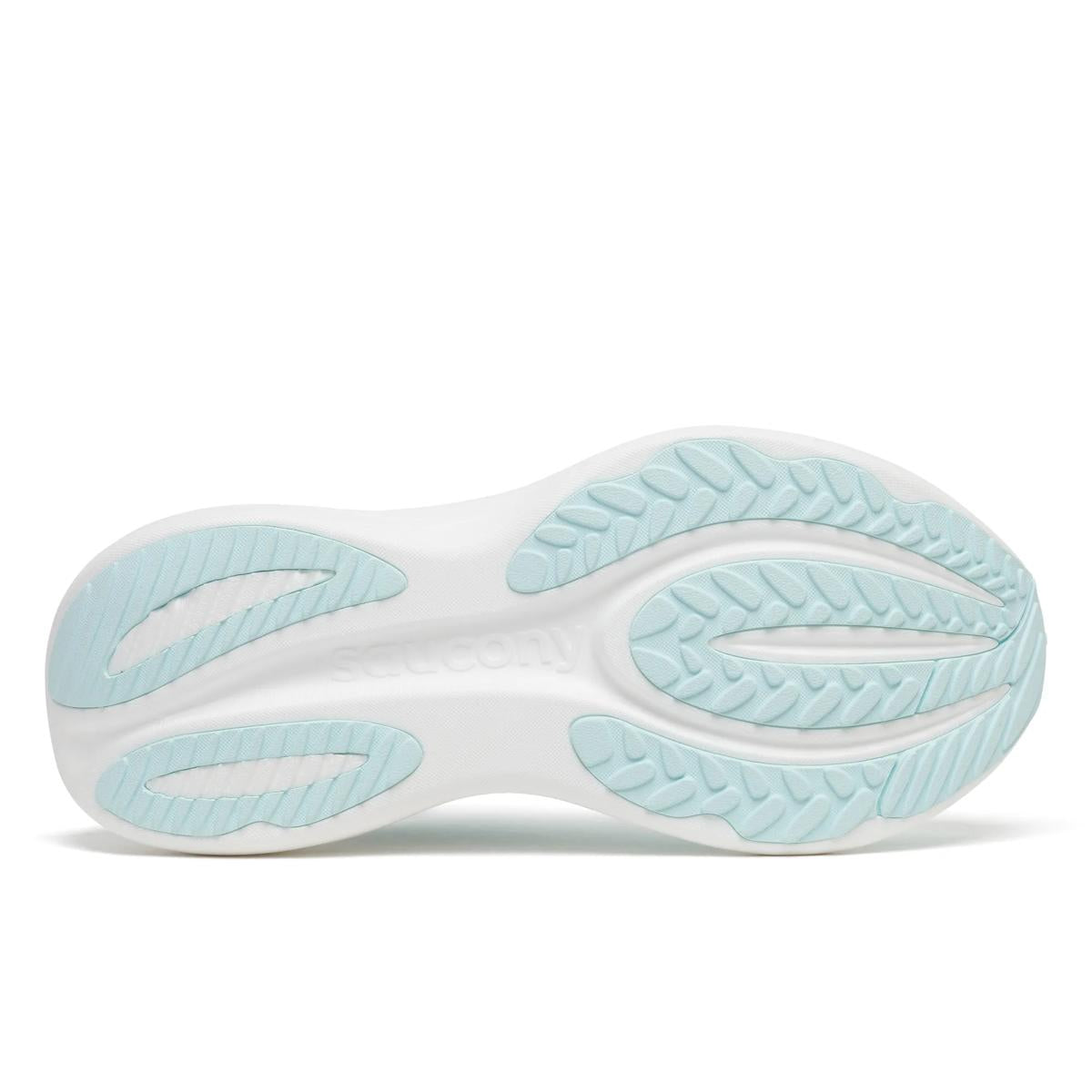 Women's Saucony Triumph 24. Light Green upper. White midsole. Bottom view.
