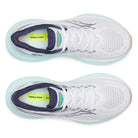 Women's Saucony Triumph 24. White upper. Light Green midsole. Top view.