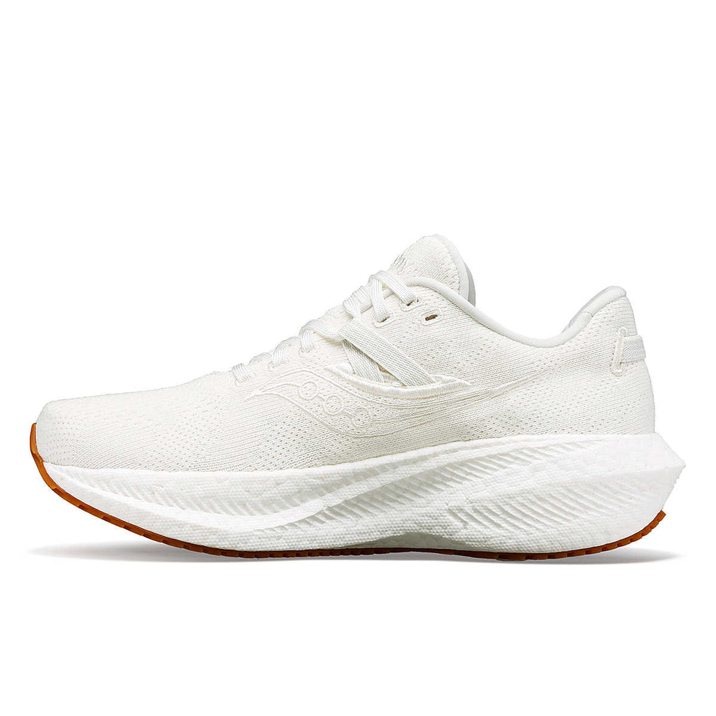 Women's Saucony Triumph RFG. White upper. White midsole. Medial view.