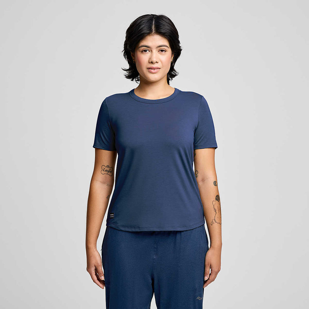 Women's Saucony Triumph Short Sleeve. Navy. Front view.
