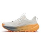 Women's Saucony Xodus Ultra 4. White upper. Orange midsole. Medial view.