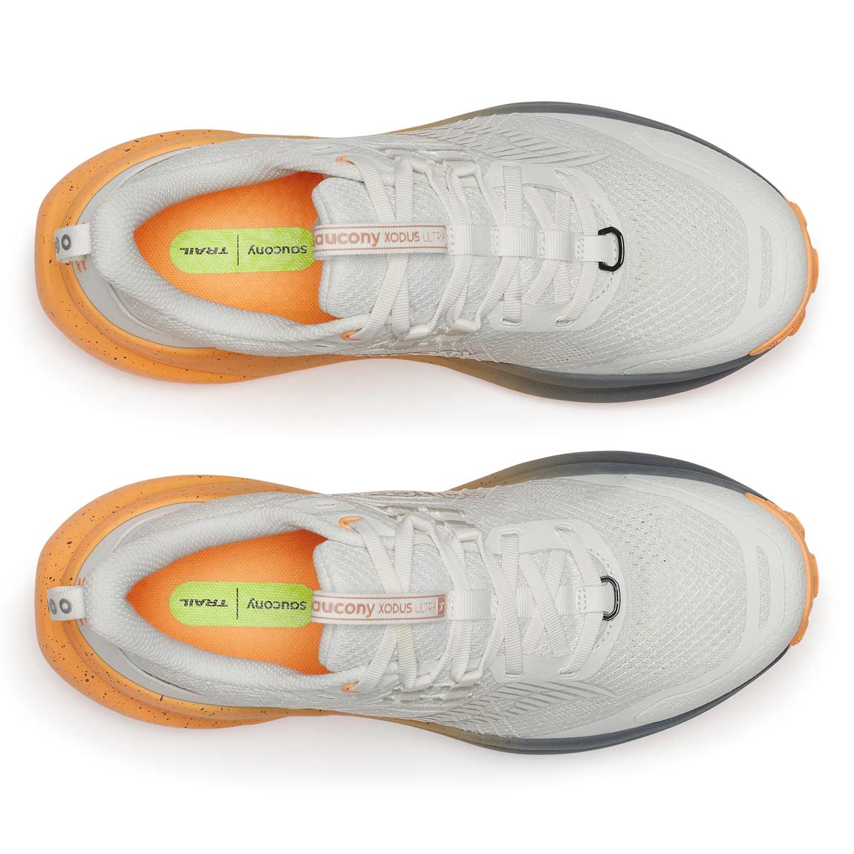 Women's Saucony Xodus Ultra 4. White upper. Orange midsole. Top view.
