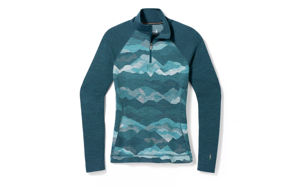 Women's Smartwool Thermal Merino Quarter Zip | Blue | Mountain Landscape | Front View