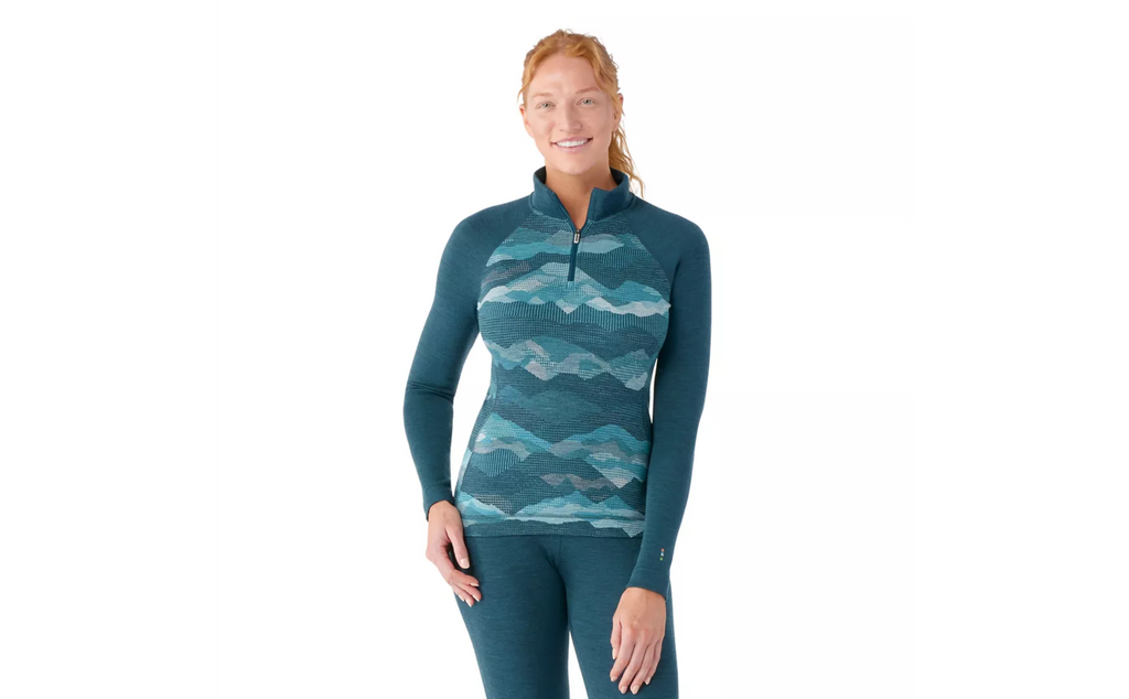 Women's Smartwool Thermal Merino Quarter Zip | Blue | Mountain Landscape | Front View